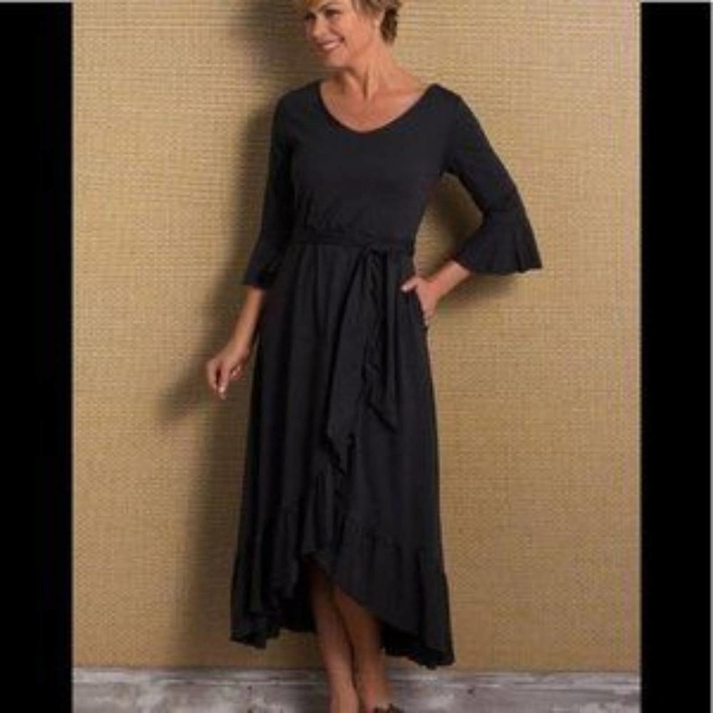 NWT New Soft Surroundings Springtime Black Ruffles Dress